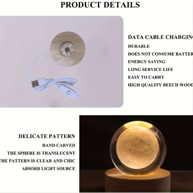 3D Crystal Ball Night Light with Yellow Warm Light and Galaxy Pattern for Bedroom Decor