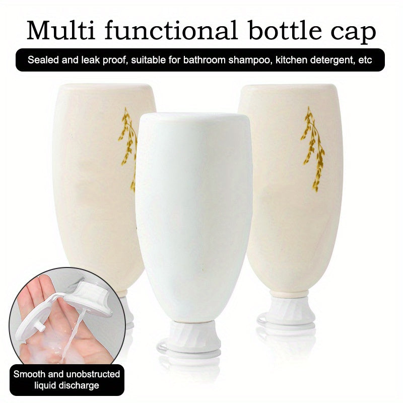 3pcs Leak-Proof Inverted Bottle Caps with Golden Accents for Shampoo and Detergent Bottles