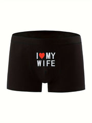 Men's Moisture-Wicking Boxer Shorts with I Love You Pattern for Casual Wear