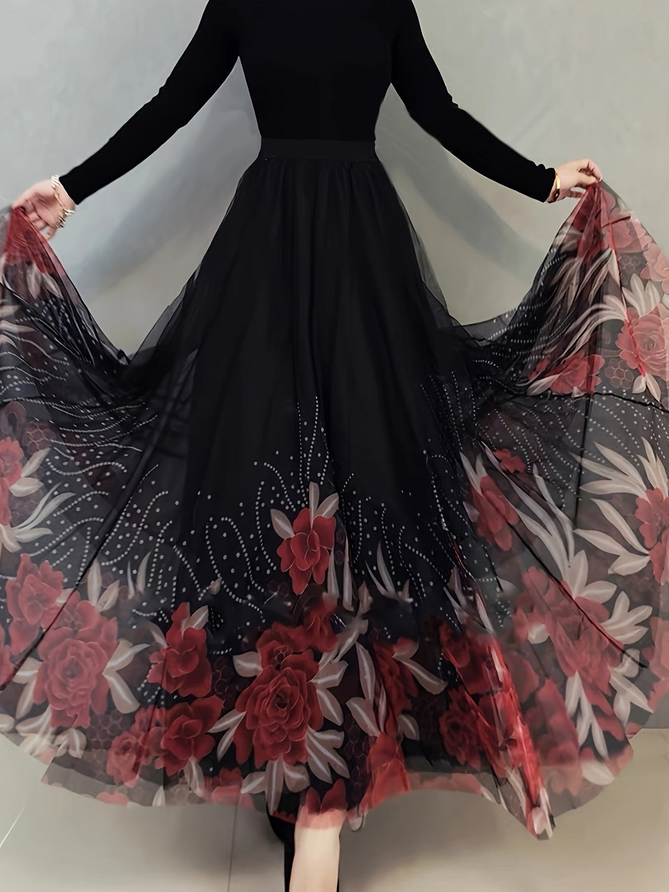 Юбка с цветочным и бабочковым принтом, высокой талией и рюшами, свободного макси-стиля для женской одежды.