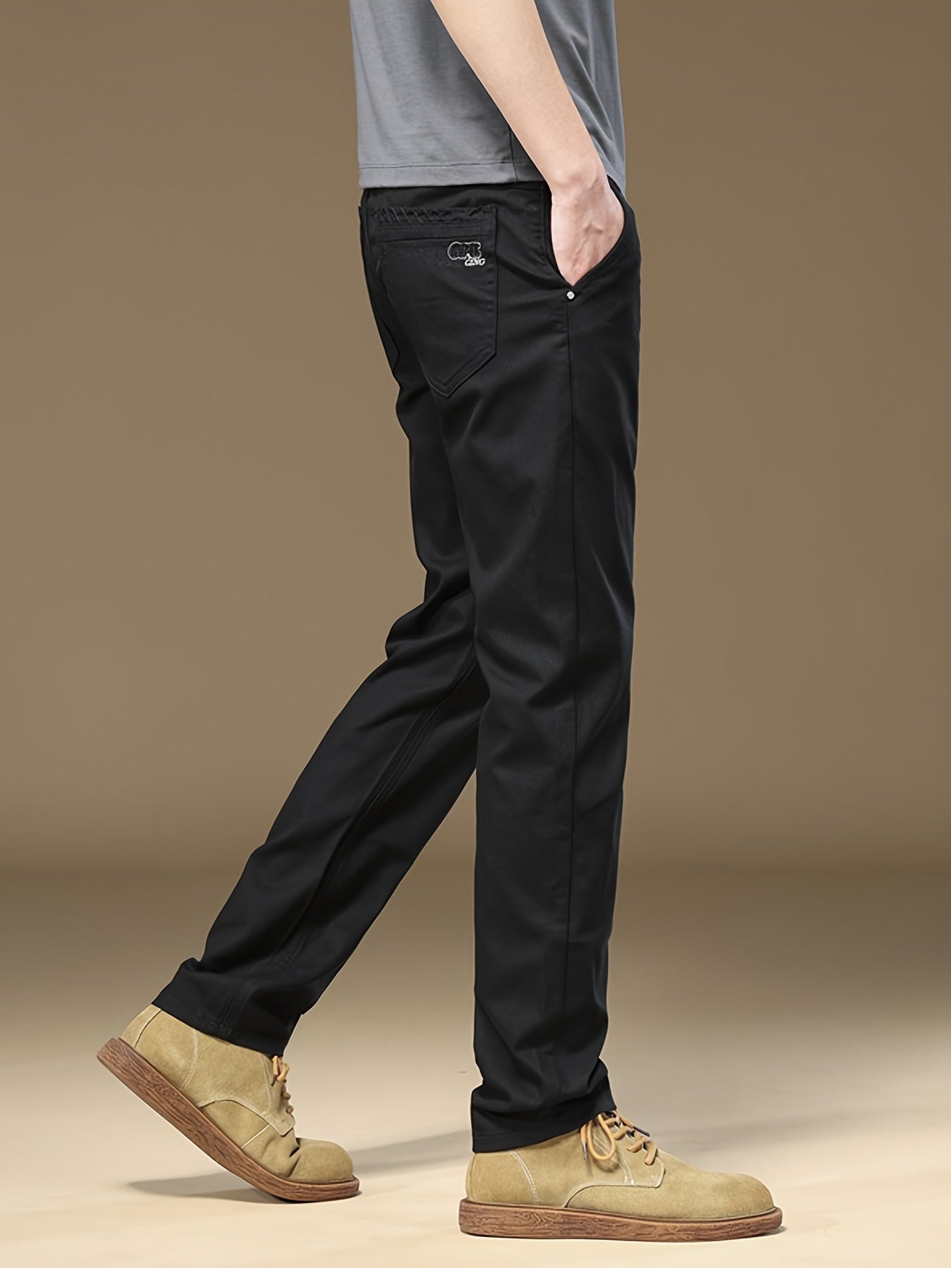 Pantalones de corte ajustado para hombre, mezcla de algodón, con bolsillos, pantalones casuales para primavera y otoño