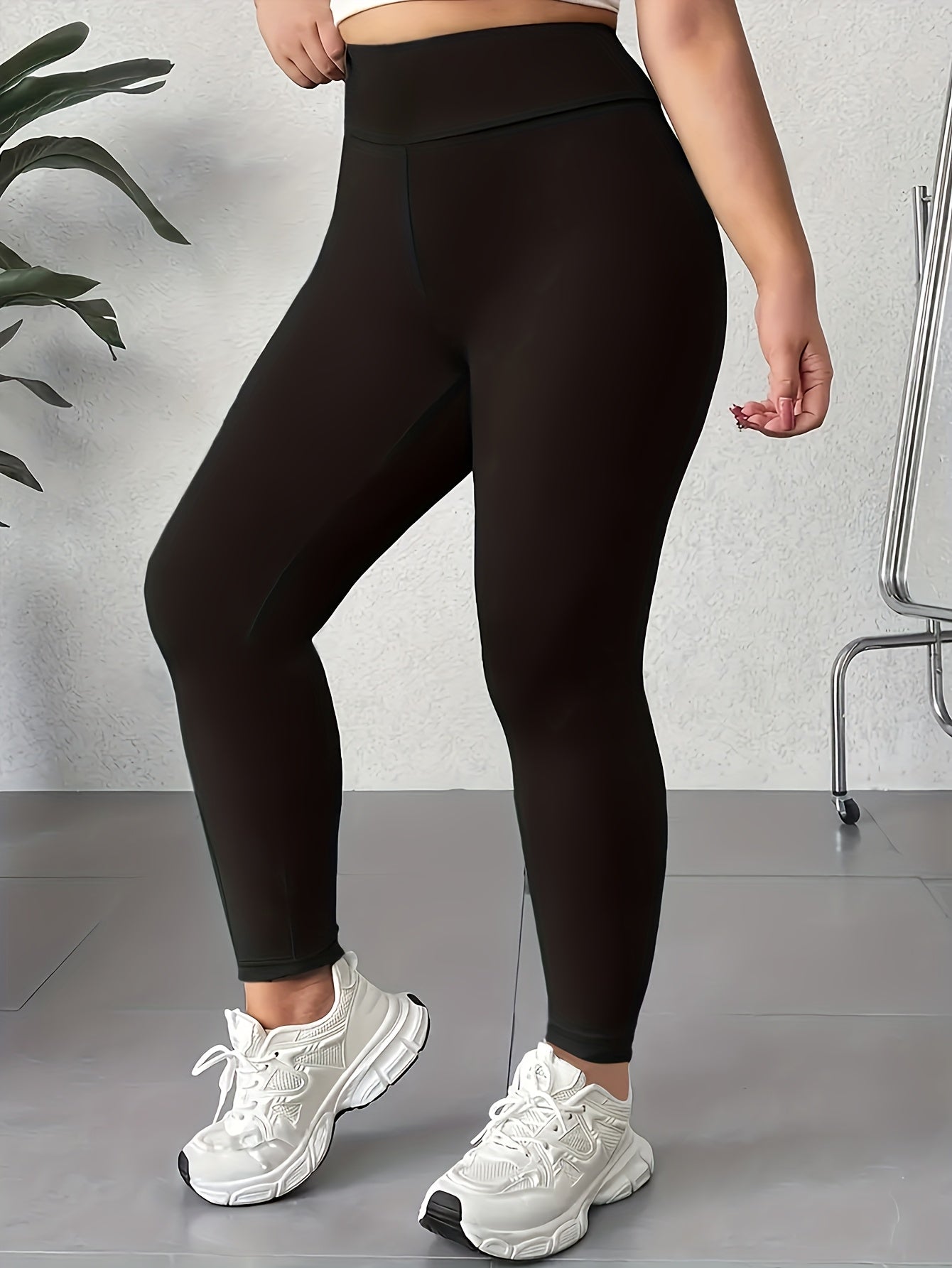 Women's High-Waist Yoga Leggings Set Black Polyester Spandex Workout Tights