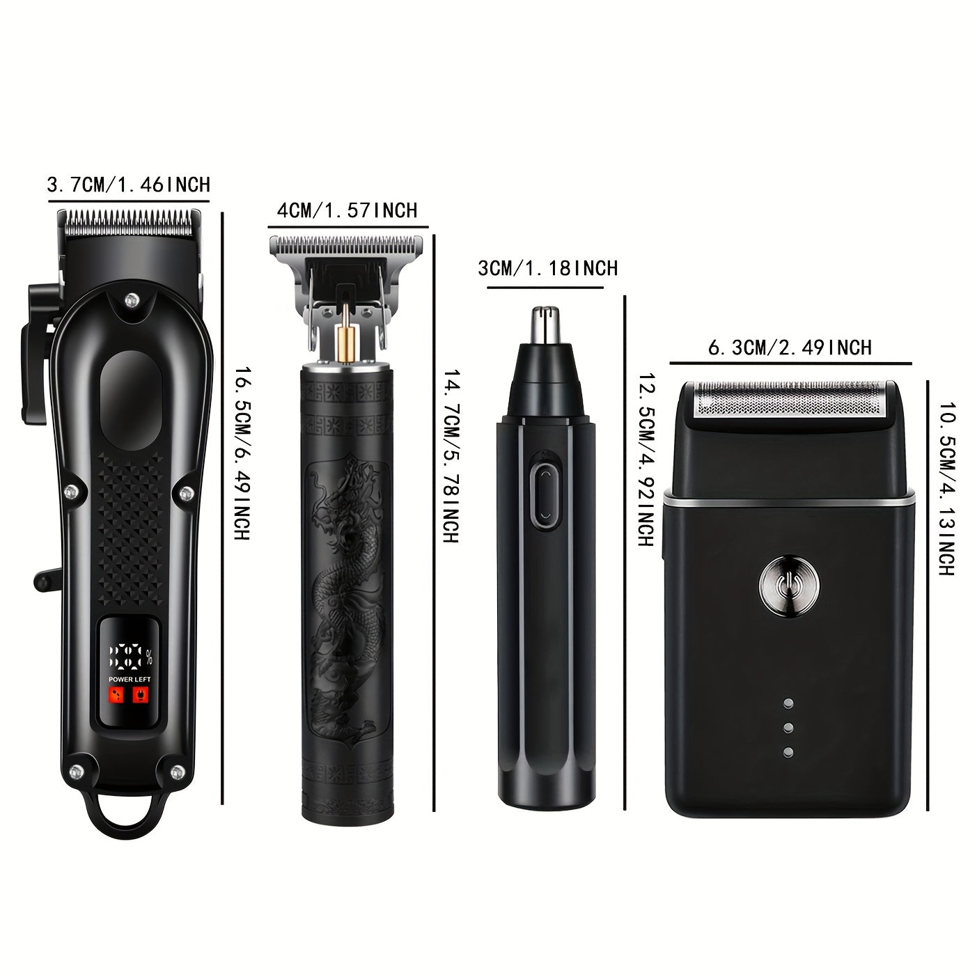4pc Men's Grooming Kit with USB Rechargeable Hair Clipper Electric Shaver Trimmer Beard Nose Styling Tool