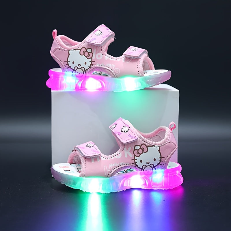 Girls Summer Glow-in-the-Dark Cartoon Sandals with Adjustable Straps Rubber Sole