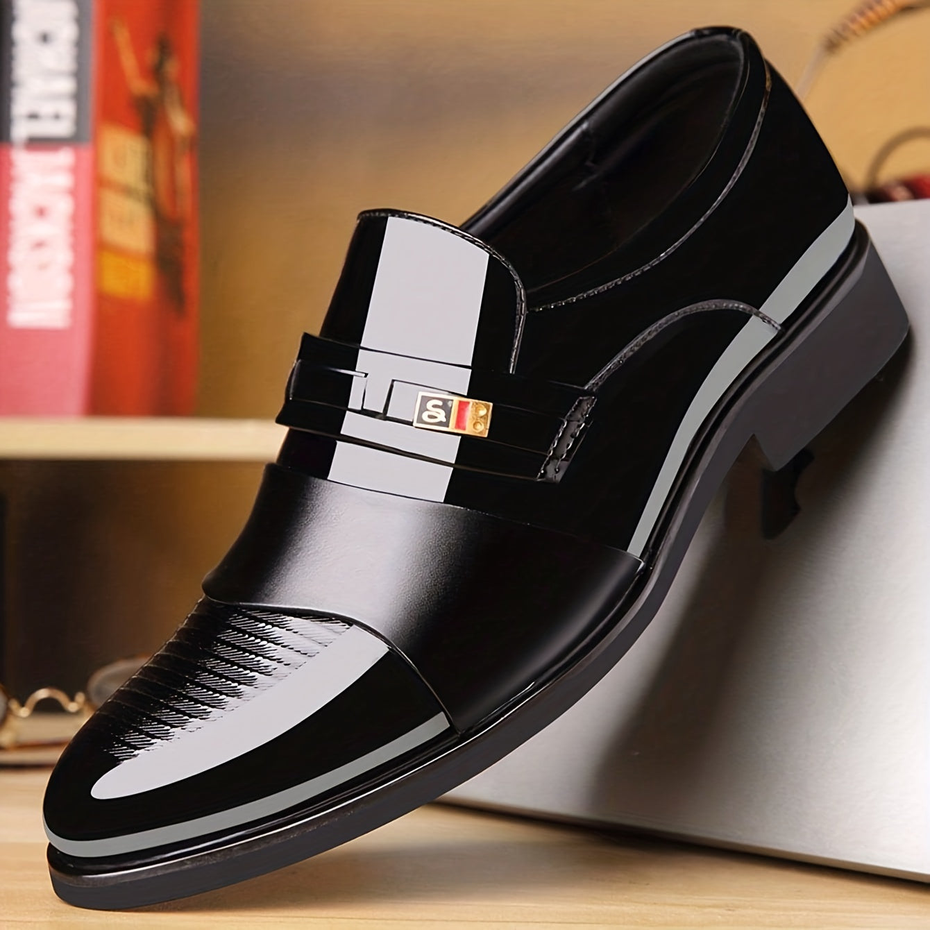 Men's Slip-On Formal Shoes Wear-Resistant Non-Slip Business Casual Solid Leather
