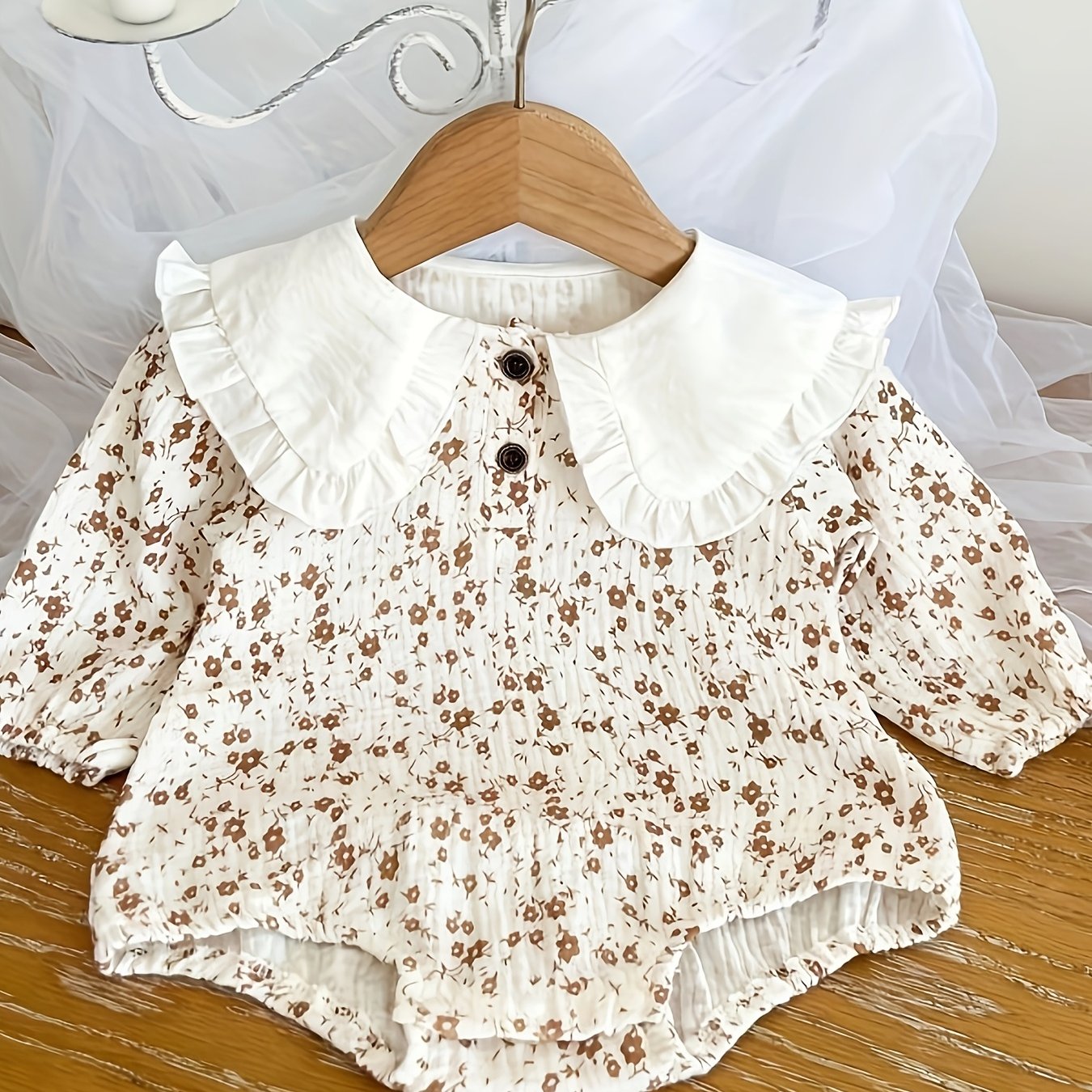 Baby Girls Cotton Floral Romper with Collar All-Season Casual Fit