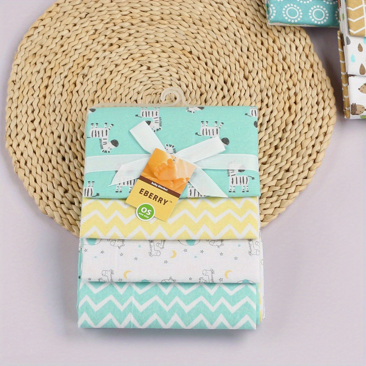 Set of 4 Soft Cotton Baby Blankets with Cartoon Prints for Newborns and Infants