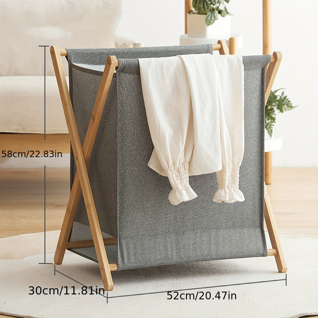 Wood Frame Laundry Basket with Foldable Waterproof Material Large Capacity Organizer for Bedroom Bathroom Dorm