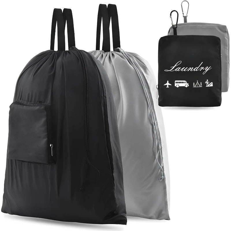 Foldable Laundry Bags with Handles and Aluminum Carabiner for Travel and Camping Black Grey