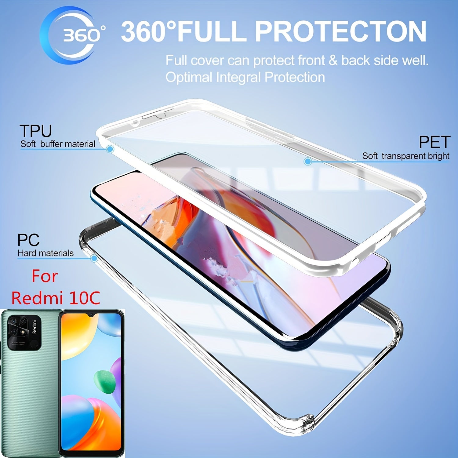 Полный ударопрочный чехол для телефона для моделей Xiaomi Redmi с прозрачной крышкой