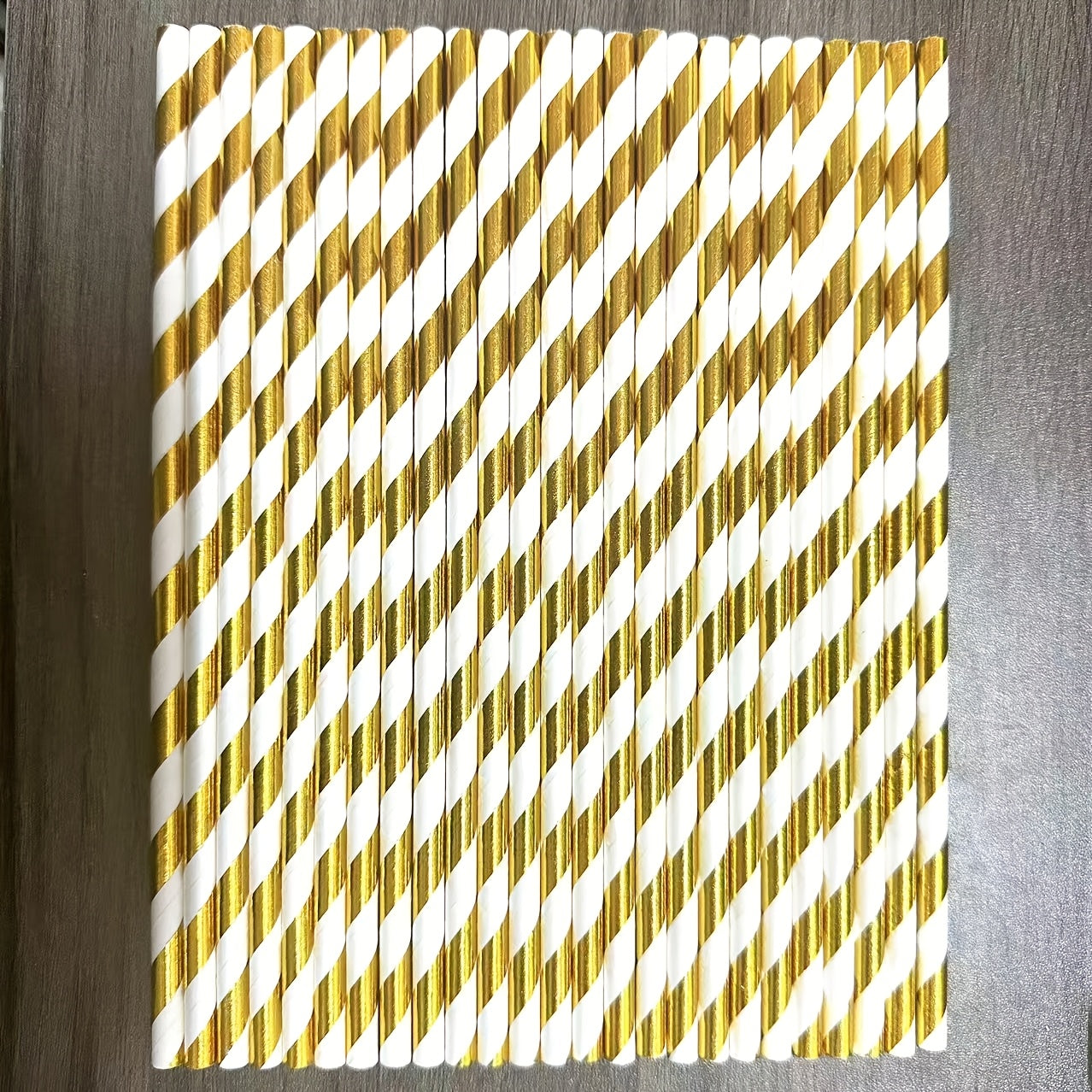 Paquete de 25 o 100 pajillas de papel dorado y blanco con rayas creativas para fiestas y decoraciones