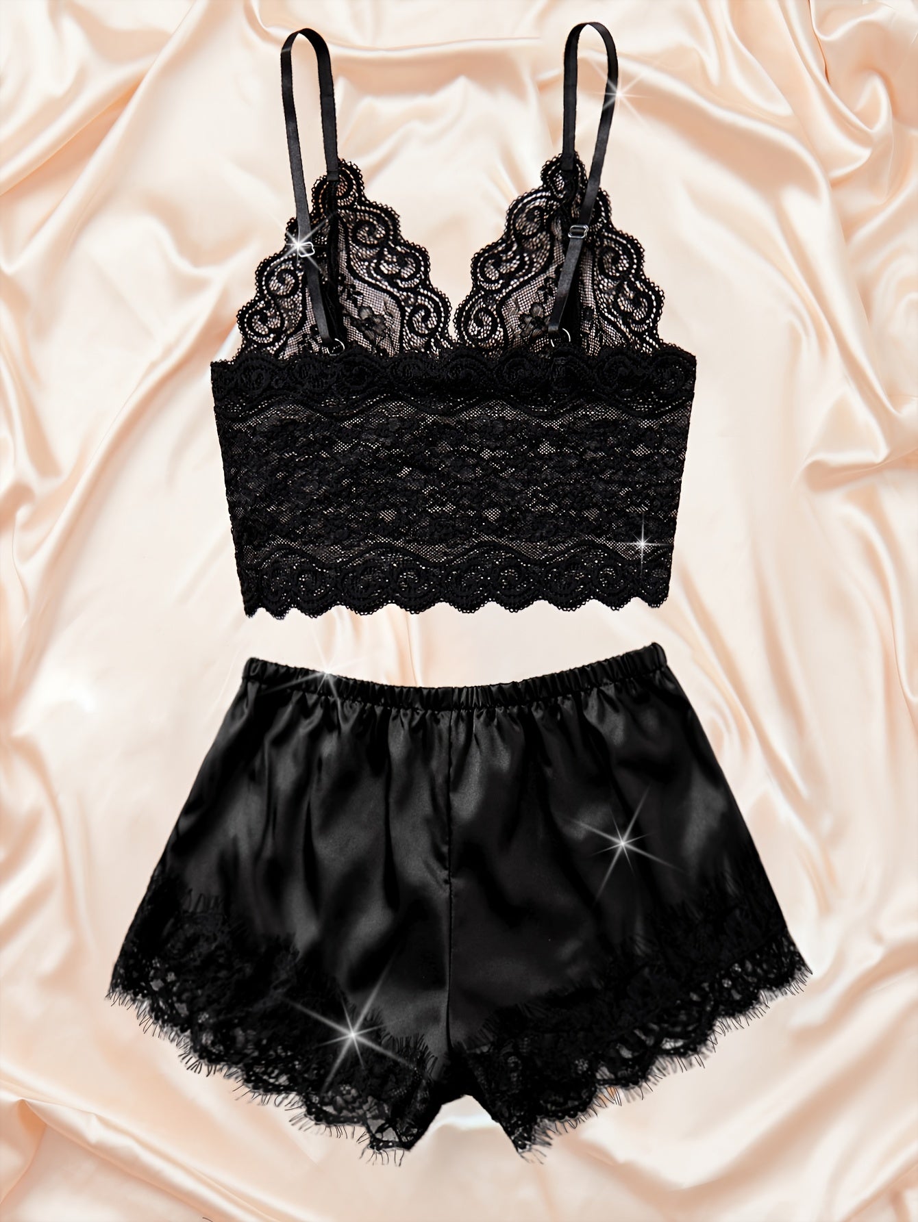 Women's Leopard Print Lingerie Set with Colorblocking and Lace Contrast Bra and Shorts