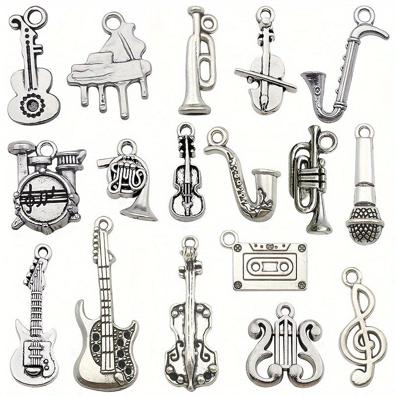 50 Pieces Antique Silver Music Instrument Pendants for Jewelry Making