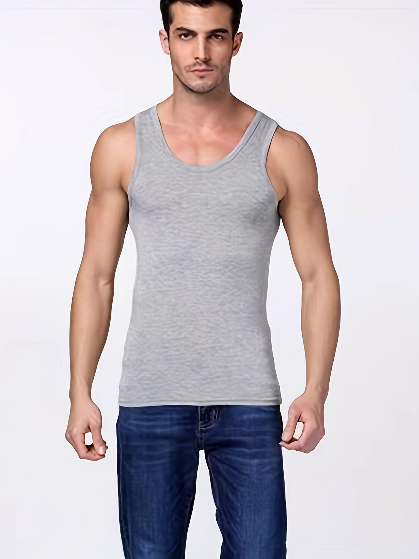 Men's Solid Color High Stretch Viscose Tank Tops Set of 5 for Fitness and Summer Pajamas