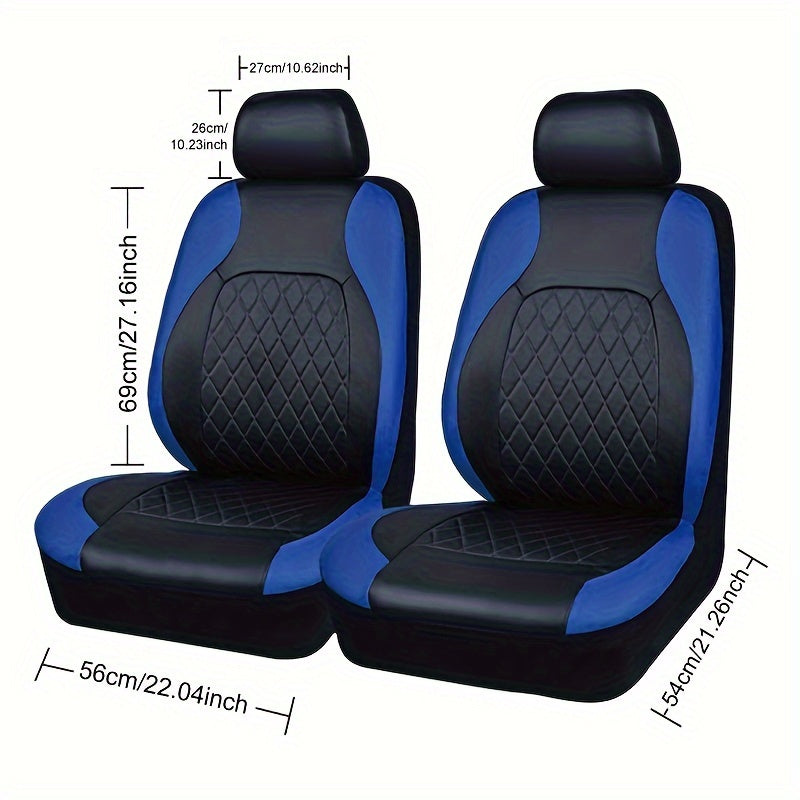 Front Car Seat Covers Quilted PVC Synthetic Leather Black Gray Red Blue Durable Padded