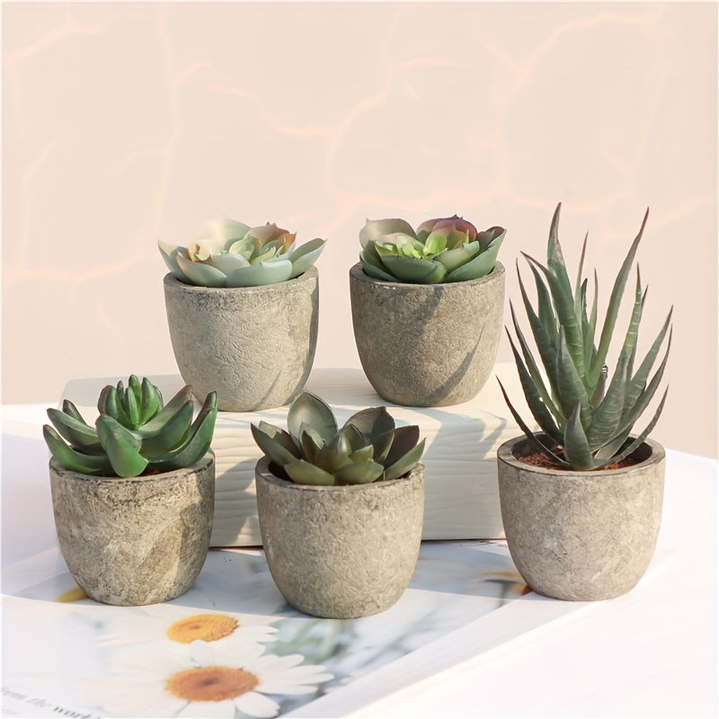 Artificial Succulent Plants Set with Potted Bonsai Desktop Decor in Paper Pulp