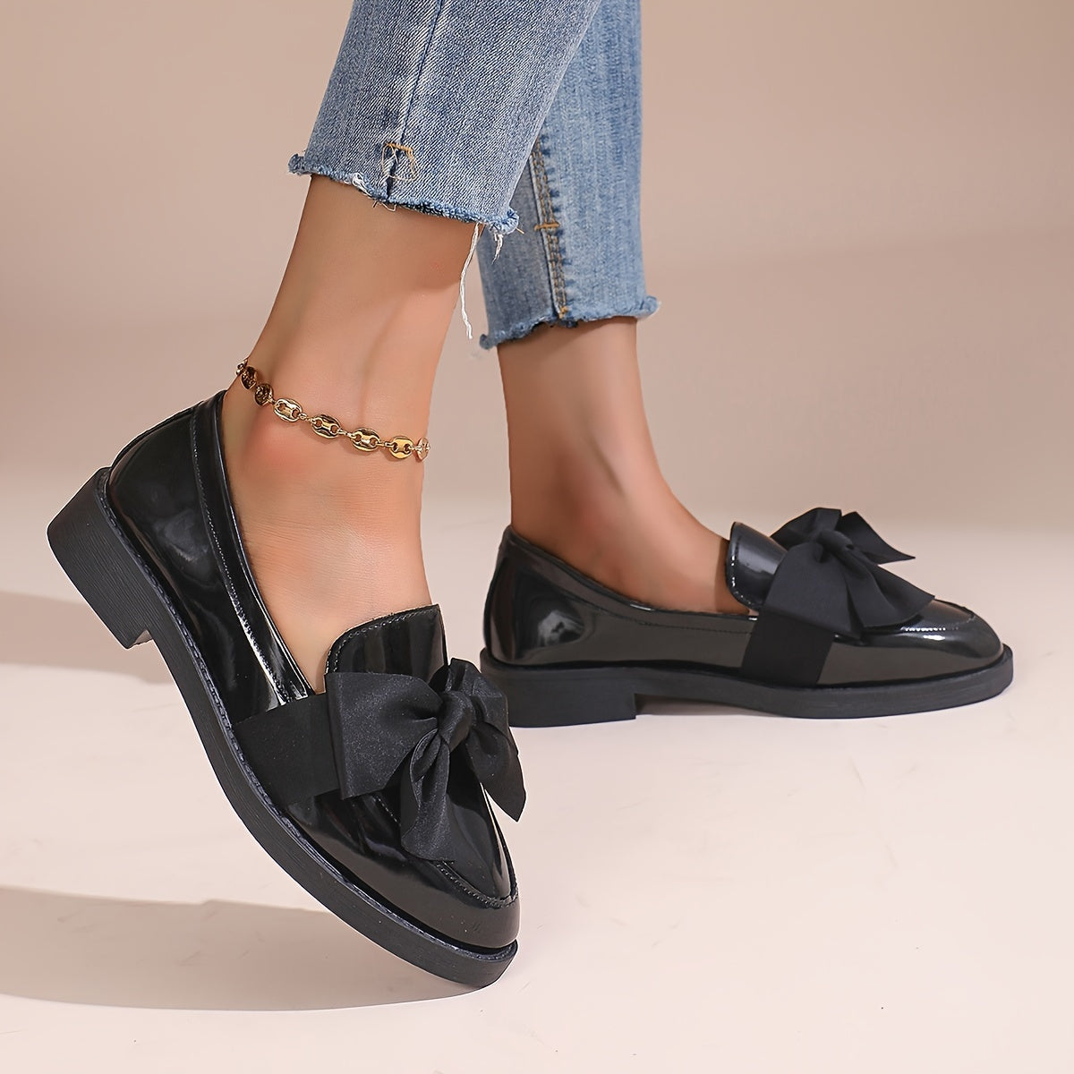 Women's Loafers Bowknot Slip-On Round Toe Flats Solid Color All-Season Comfort