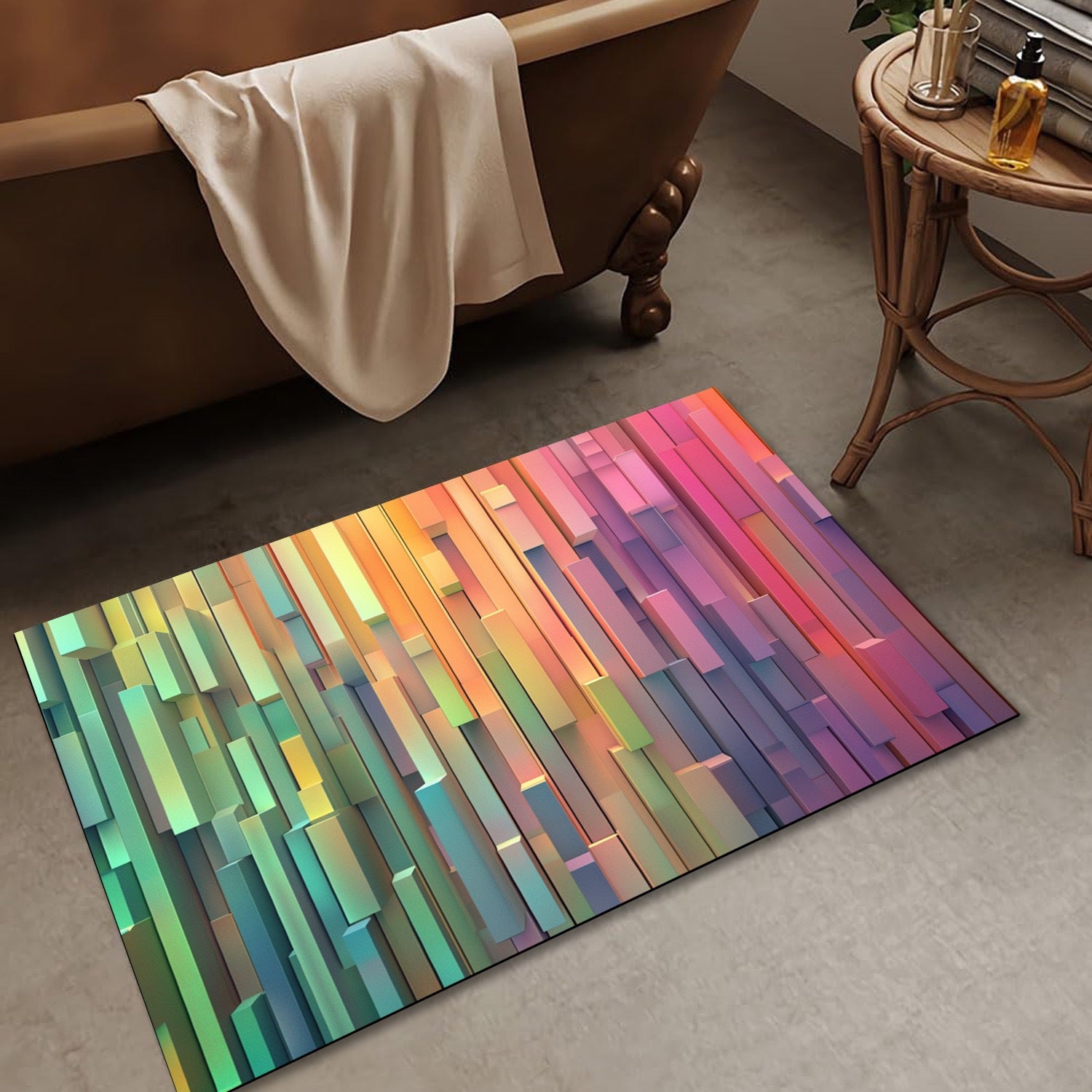 Qattiq, issiqka chidamli g'ovakli kauchuk pechka mato, kamalak naqsh bilan. Chizishlarga, yog' va dog'larga qarshi. Qayta ishlatiladigan, idish-tovoq mashinasida tozalash mumkin va yorqin oshxona dekoratsiyasi.