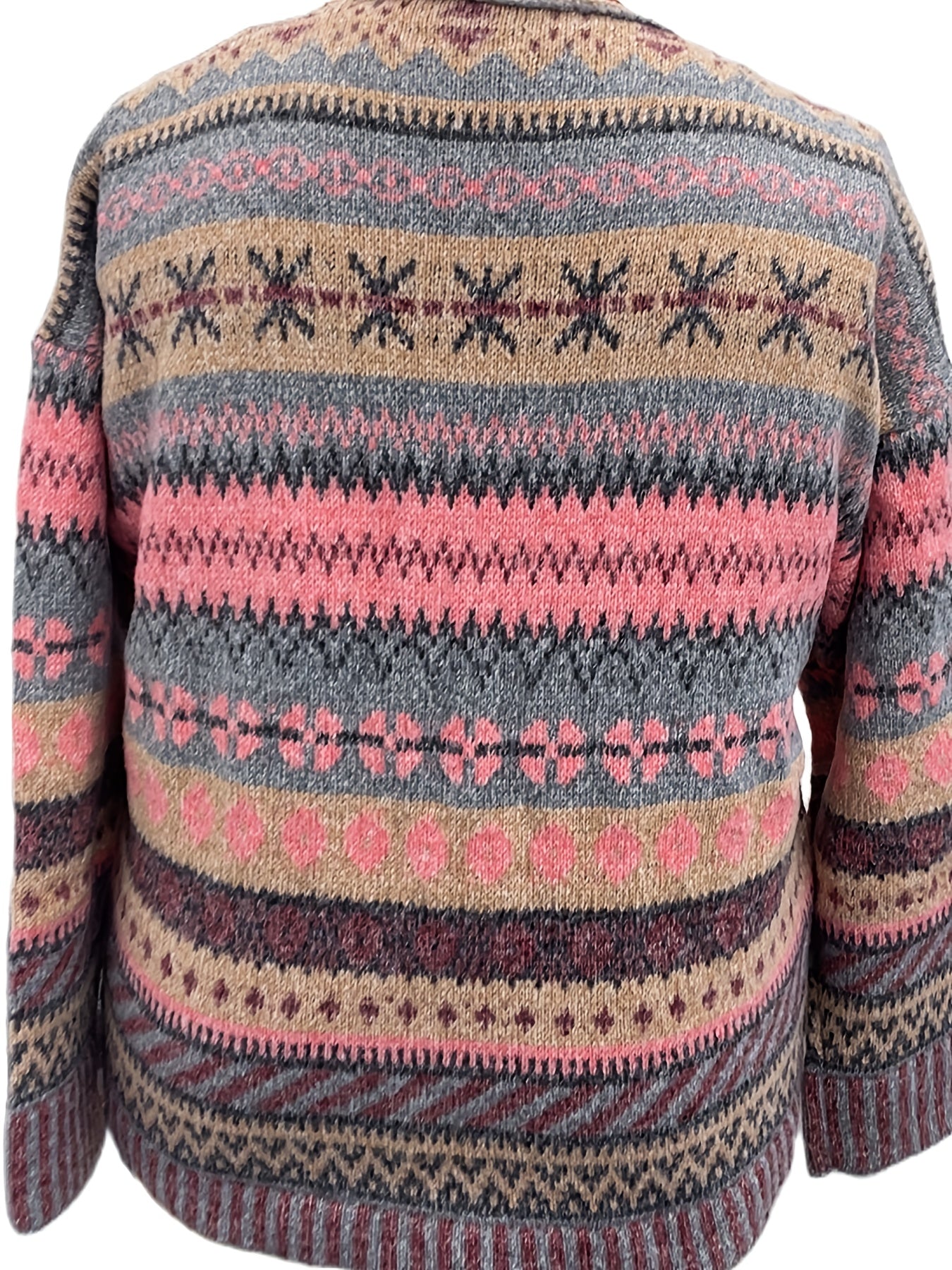 Кардиган женский большого размера с длинным рукавом и геометричным узором, открытая передняя часть