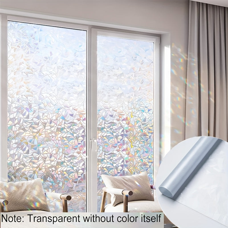 Rainbow Window Privacy Film 3D Stained Glass Static Cling for Bedroom Living Room