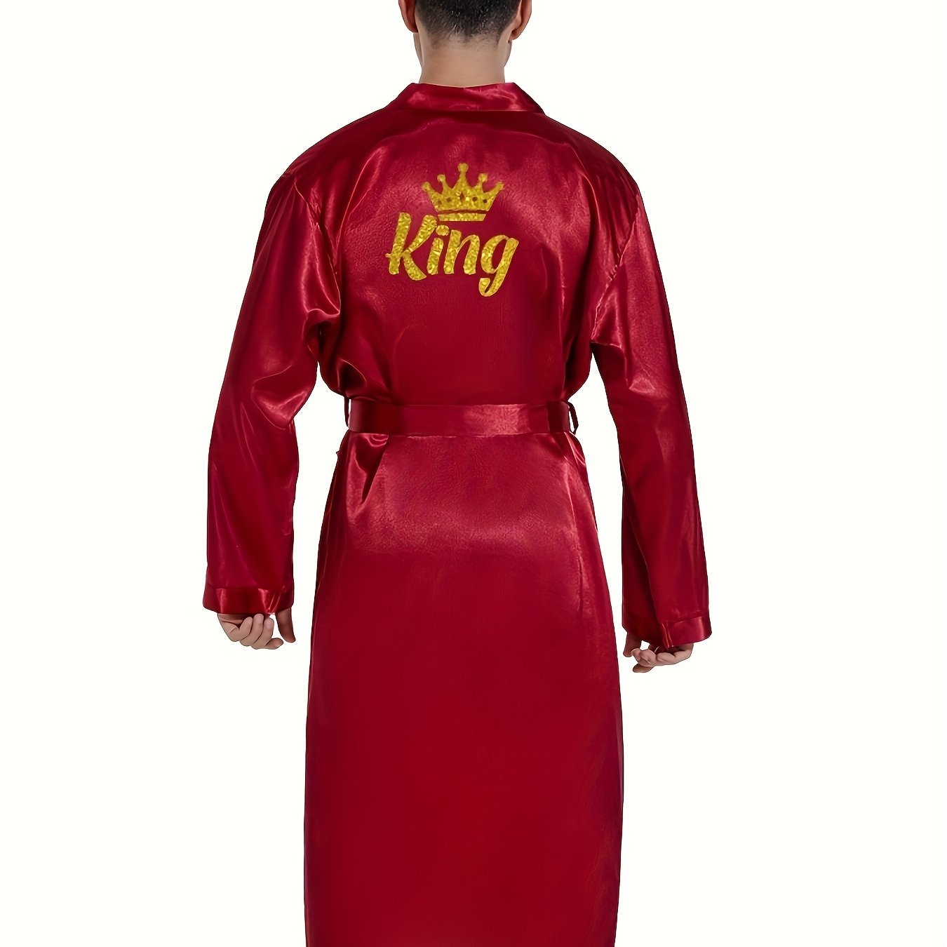 Men's Printed Robe with Long Sleeves V-Neck Kimono Style Pajama Lounge Wear