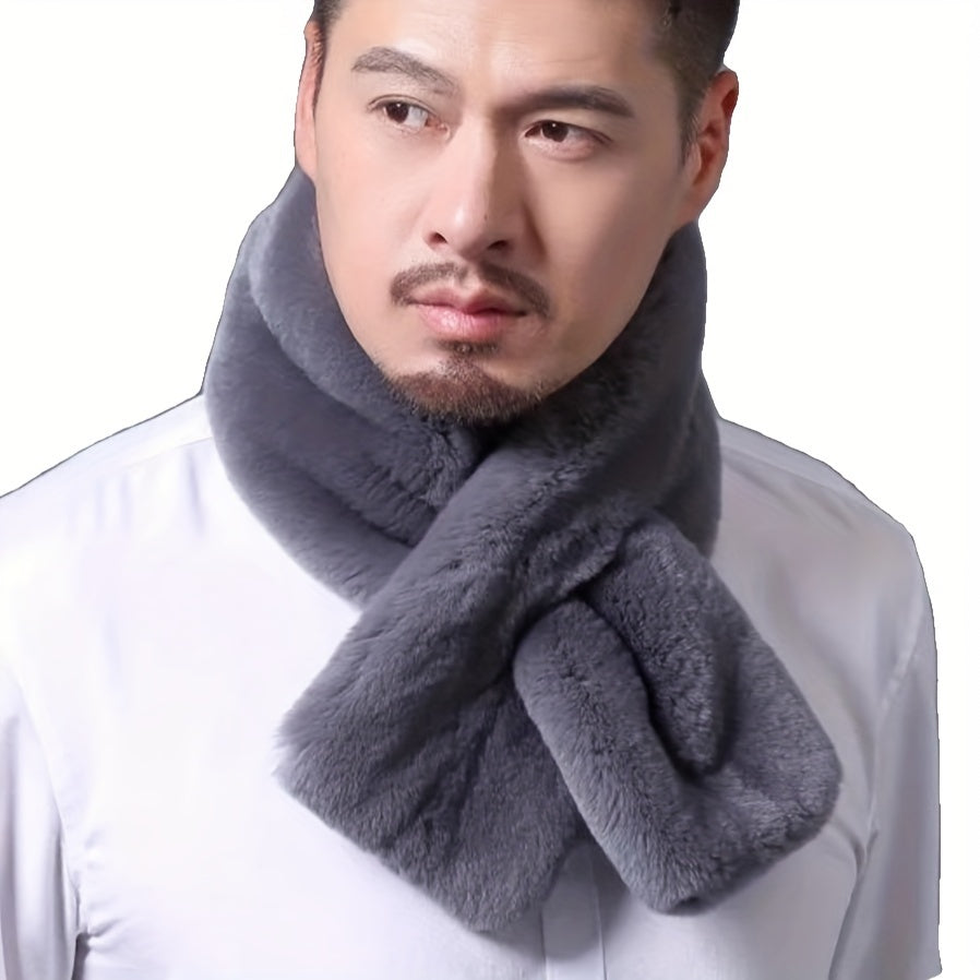 Men's Faux Rabbit Fur Scarf Cozy Soft Neck Warmer Solid Polyester