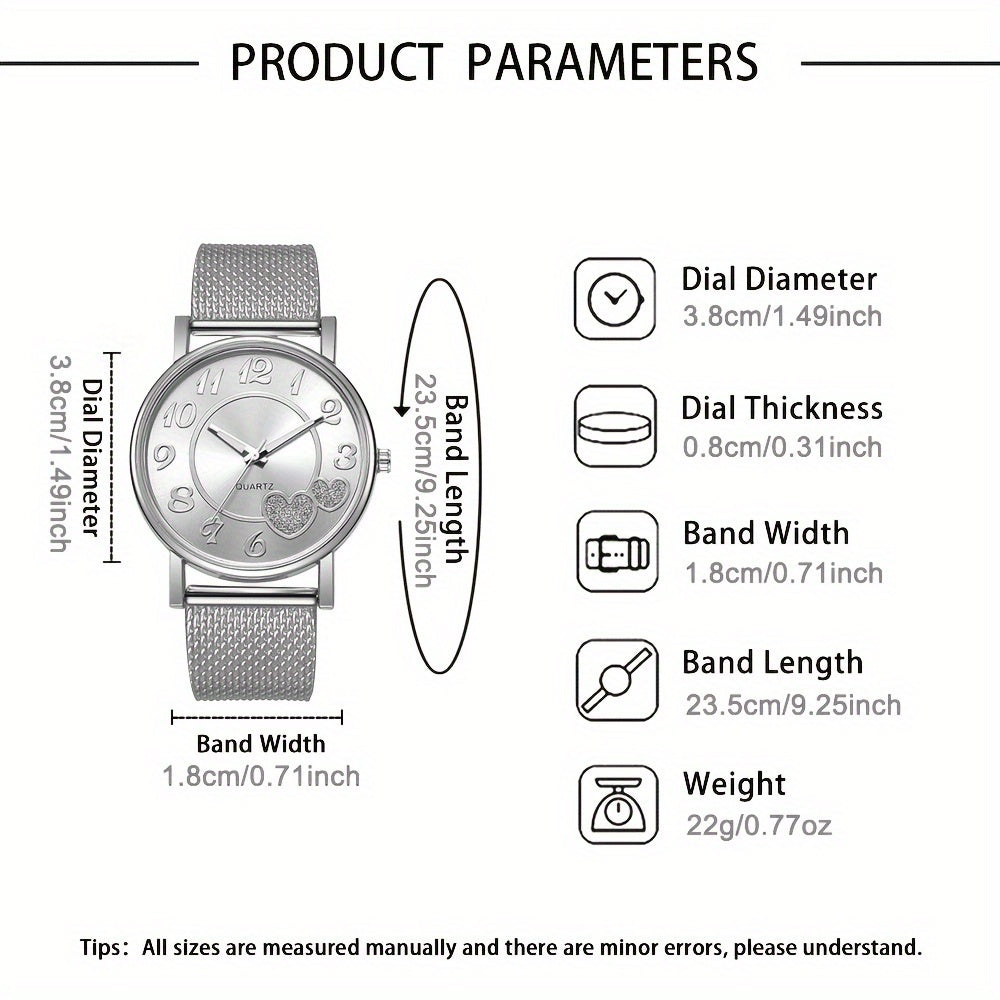 Women's Digital Quartz Watch Set with Heart-Shaped Dial and Jewelry Gift Set