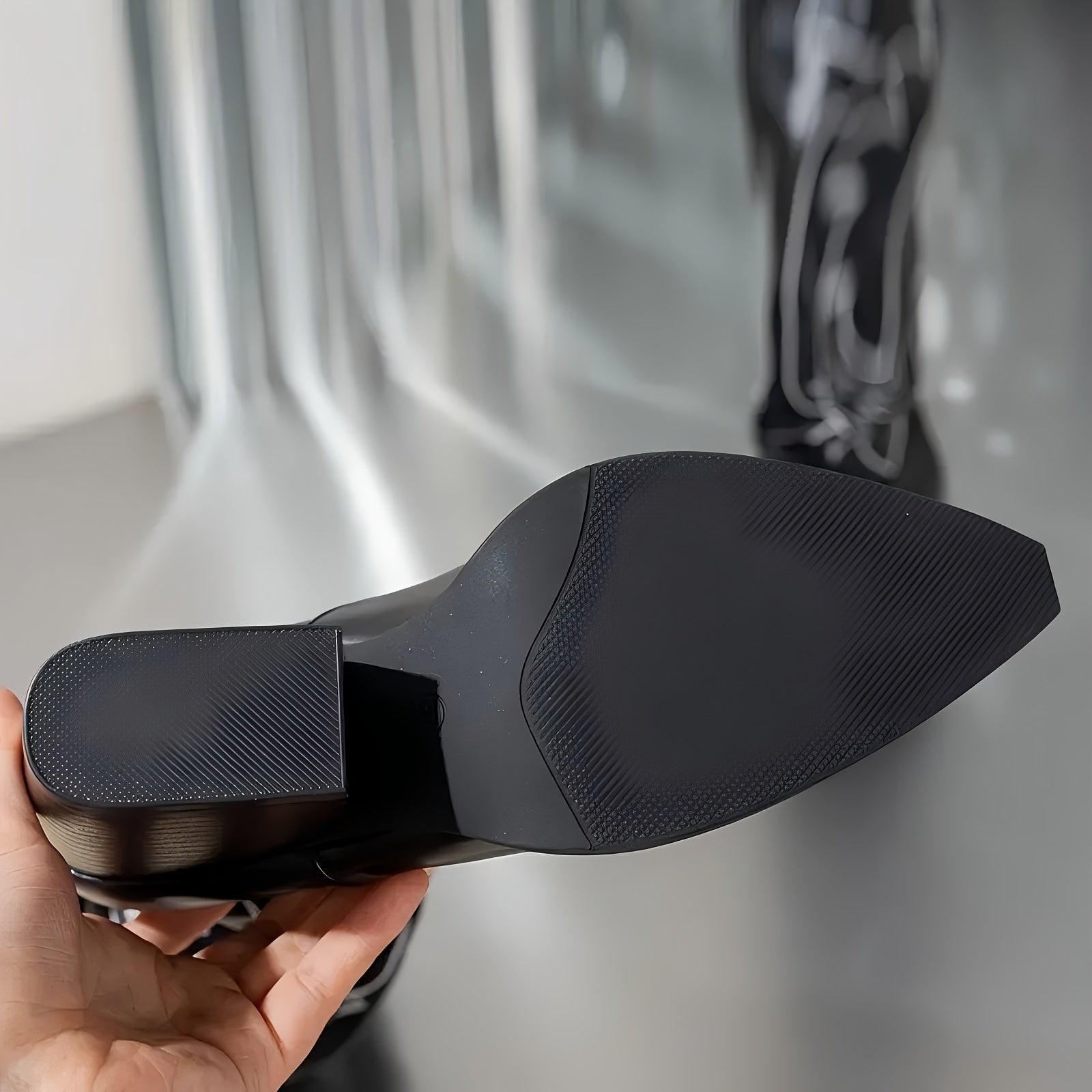 Women's Purple Embroidered Knee-High Boots with Chunky Heel and Zipper