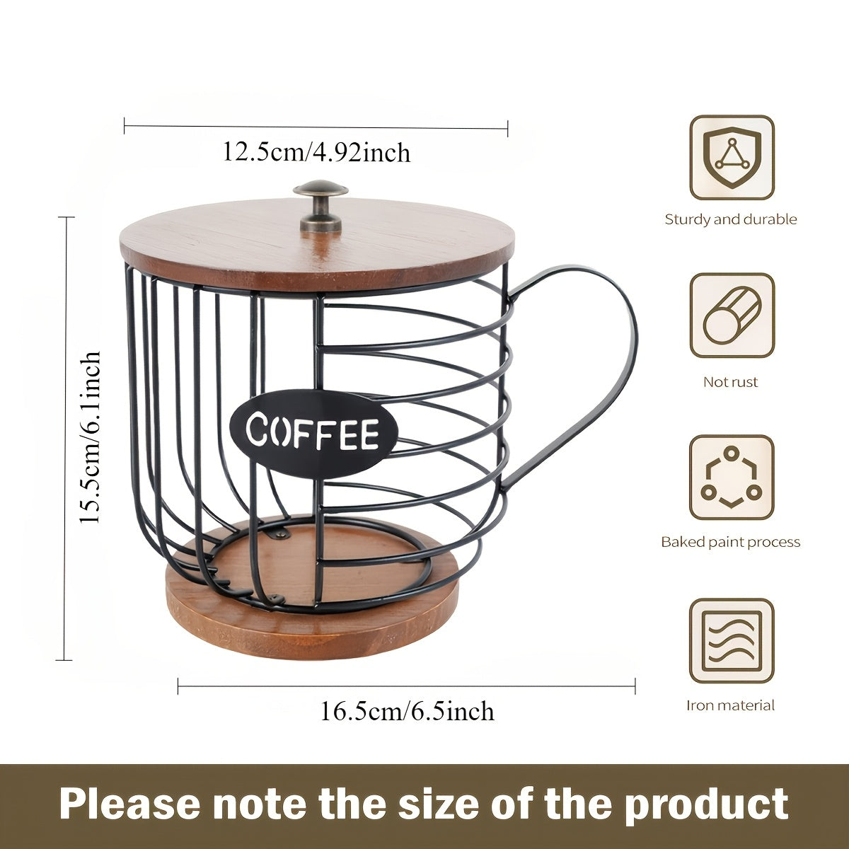 Large Capacity Coffee Capsule Holder Wooden Base Metal Wire Basket for Espresso Capsules