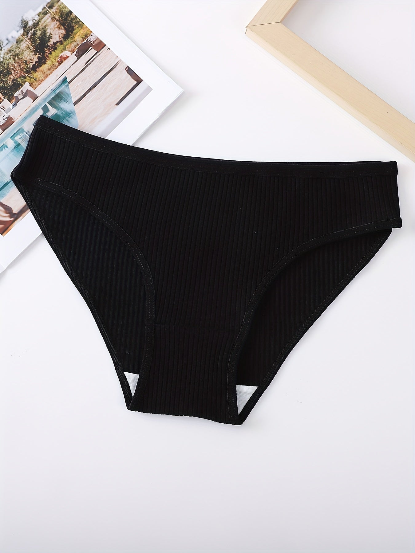 Set of 4 Women's Ribbed Cotton Briefs Comfortable Stretchy Lingerie Underwear