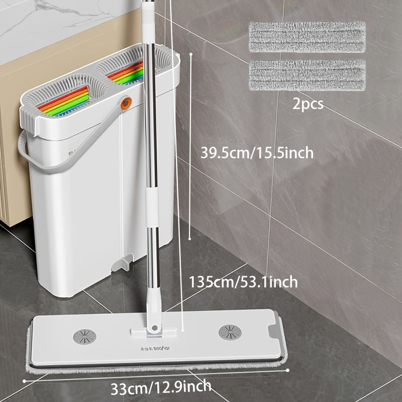 Conjunto de fregona y cubo con almohadillas de microfibra para suelos de baldosas, mármol y madera