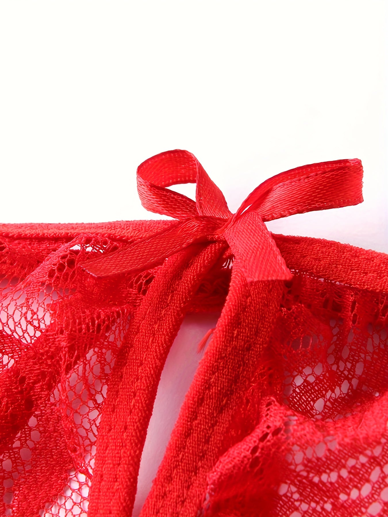 Women's Floral Lace Lingerie Set with Semi-Sheer Bra and Crotchless Thong