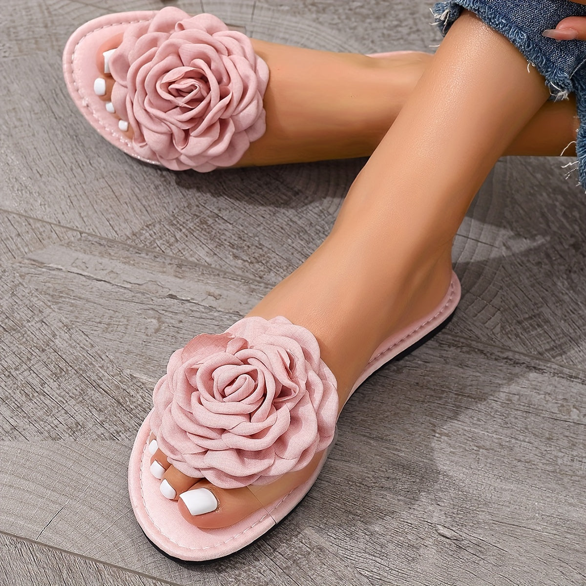 Women's Flower Decor Slip-On Flat Sandals Open Toe Summer Lightweight Shoes