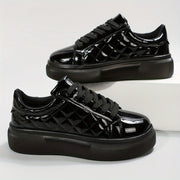 Women's Black Platform Sneakers Low-Top Casual Shoes with Thick Sole