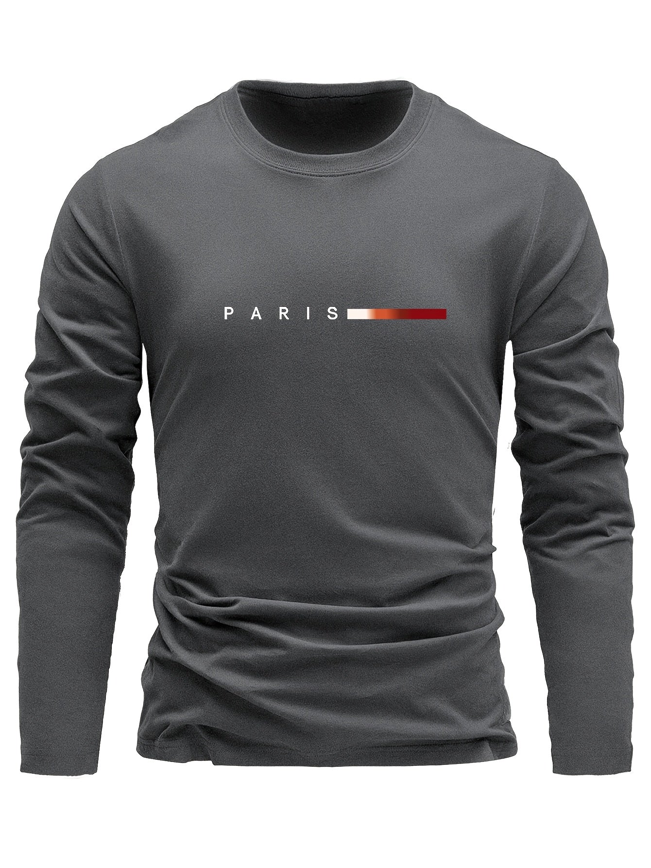 Set of 3 Men's Long Sleeve Cotton T-Shirts with Paris Print Casual Spring Fall Wear