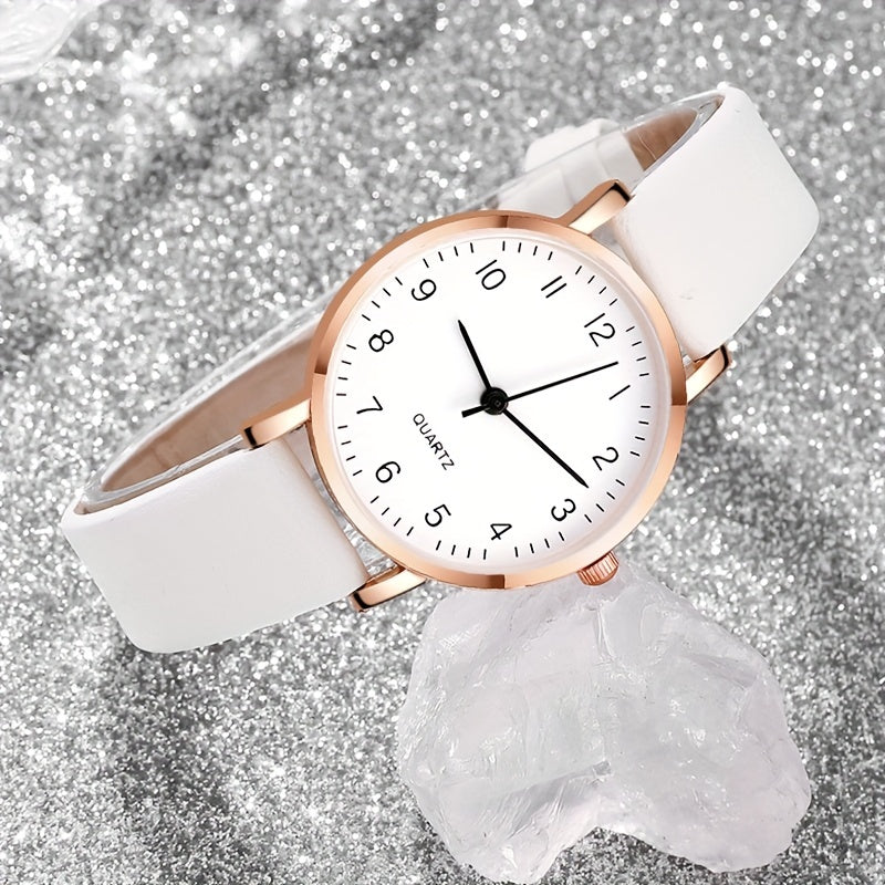 Women's Quartz Watch Set with Faux Leather Straps and Heart Bracelets Black and White