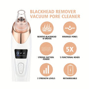 USB Rechargeable Blackhead Remover with 5 Replacement Heads for Facial Cleansing