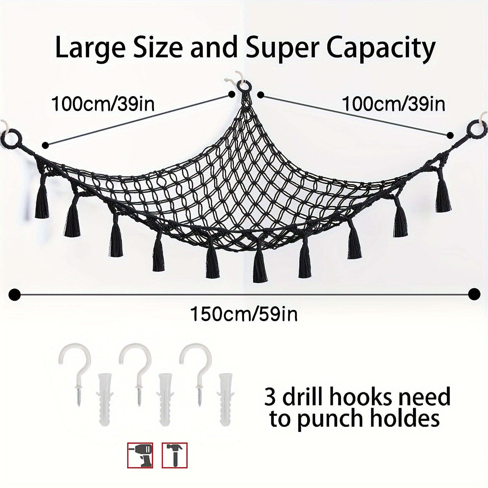 Hanging Storage Net for Toys and Stuffed Animals, Macrame Design, 1 Pack