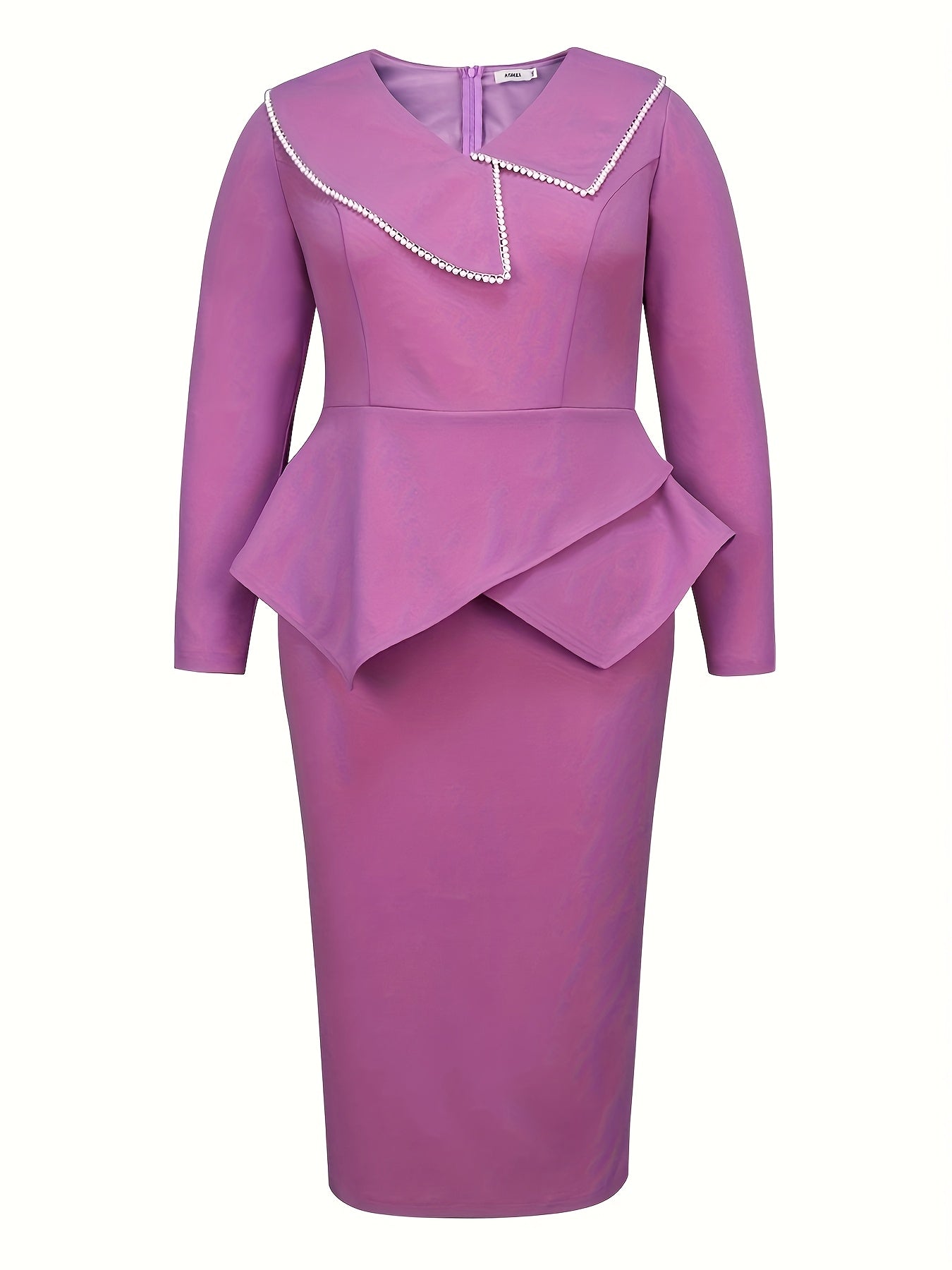 Women's Beaded Bodycon Dress Long Sleeve Midi Solid Color Knit Polyester