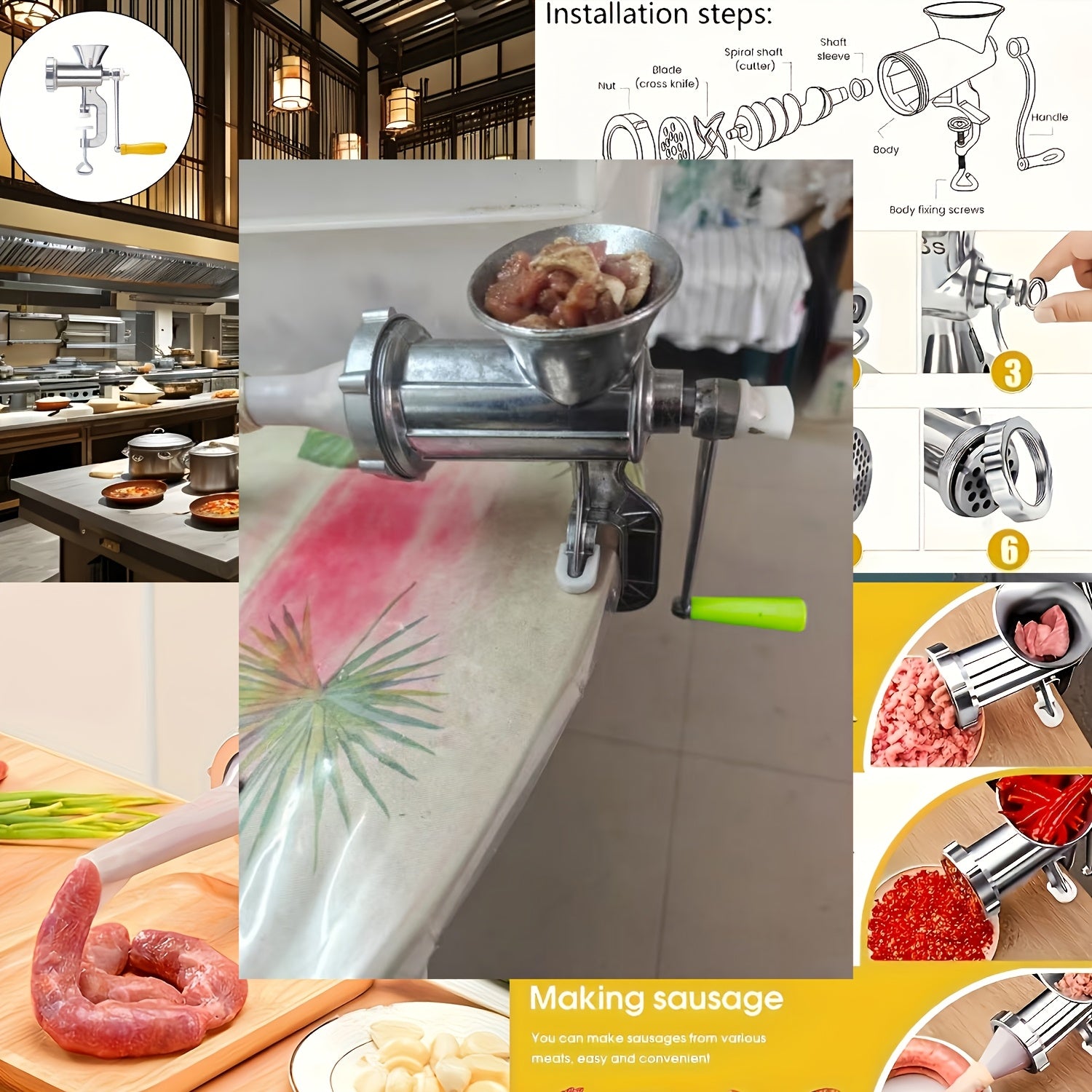 Manual Meat and Vegetable Grinder with Table Clamps 1 Piece