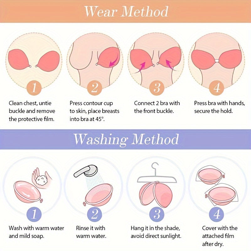 Self-Adhesive Strapless Invisible Bras Black and Skin Color for Women A-D Cups