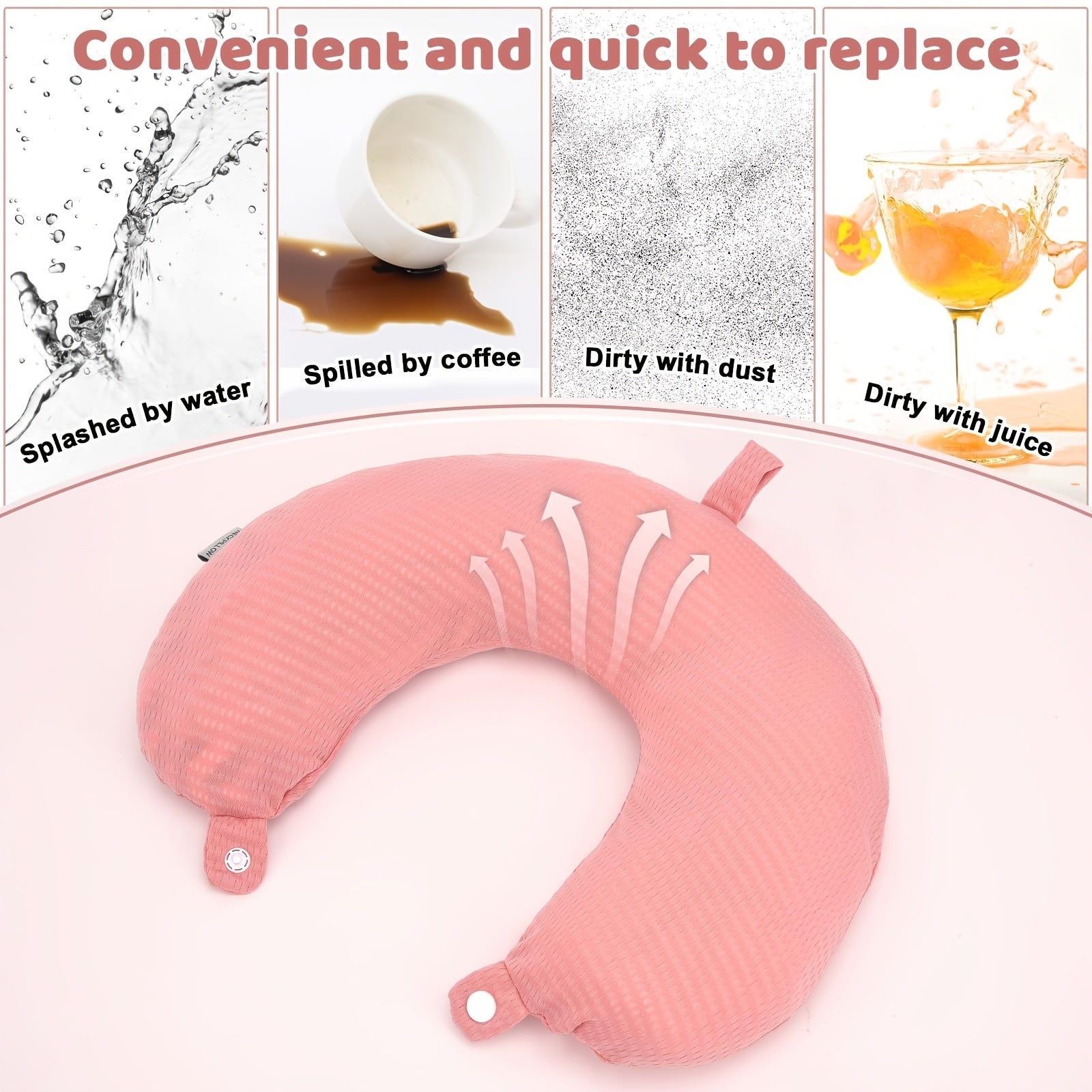 Koʻk rangli toʻqilgan polyester U-shaklidagi sayohat boʻyniga taqiladigan yostiq qoplami, engil, yuviladigan