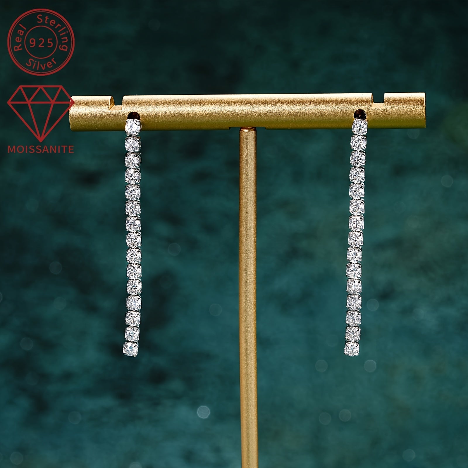 Sterling Silver Drop Earrings with Moissanite Stones for Weddings and Holidays