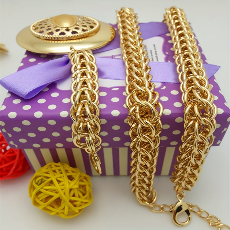 Women's Jewelry Set Gold Necklace Earrings Ring Bracelet for Weddings and Special Occasions