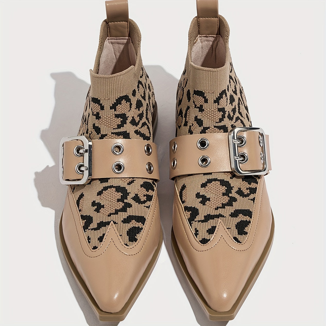 Women's Stretch Slip-On Ankle Booties with Buckle Flat Heel Pointed Toe