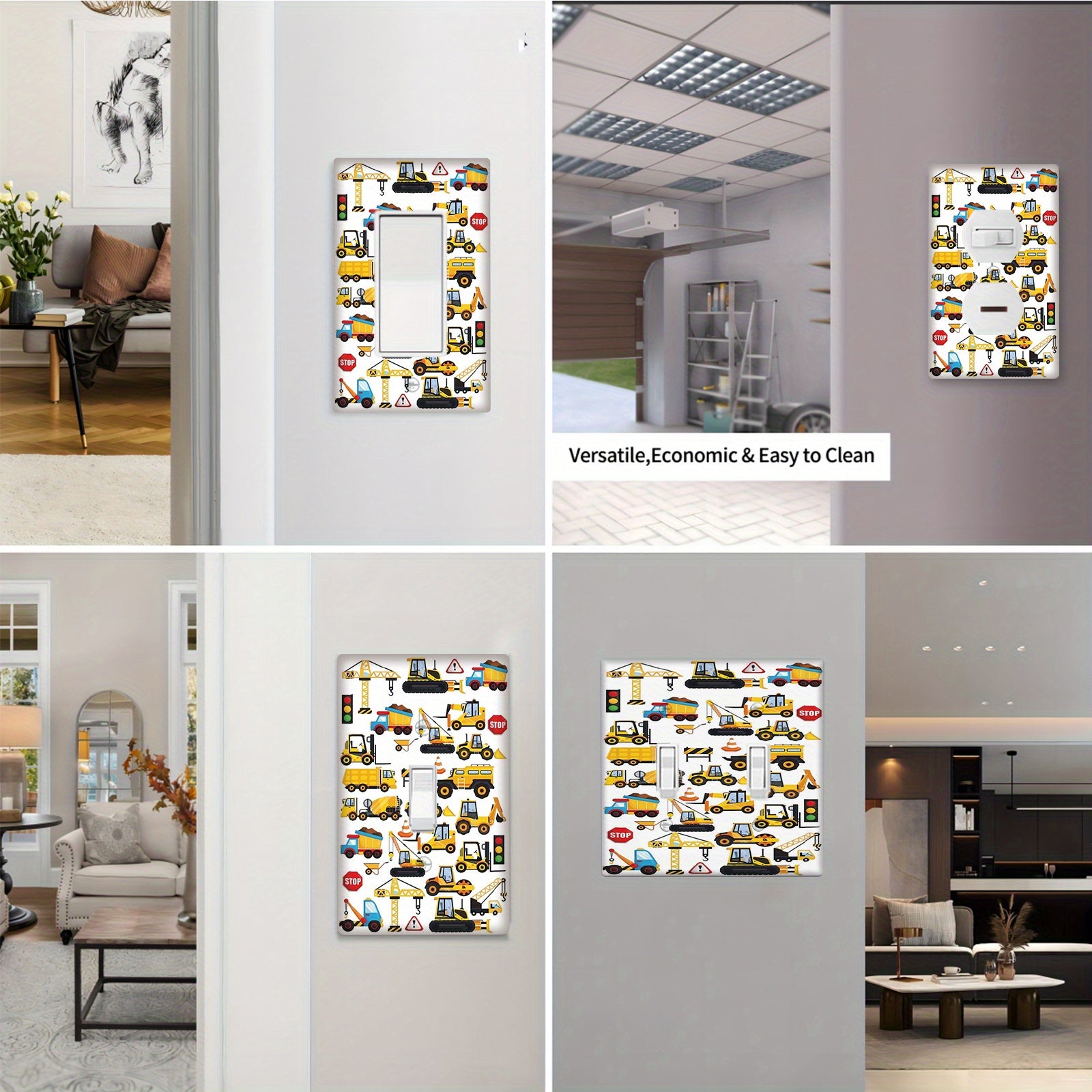 Cubierta de interruptor de luz de vehículo de construcción de dibujos animados para habitaciones infantiles, cocinas, oficinas