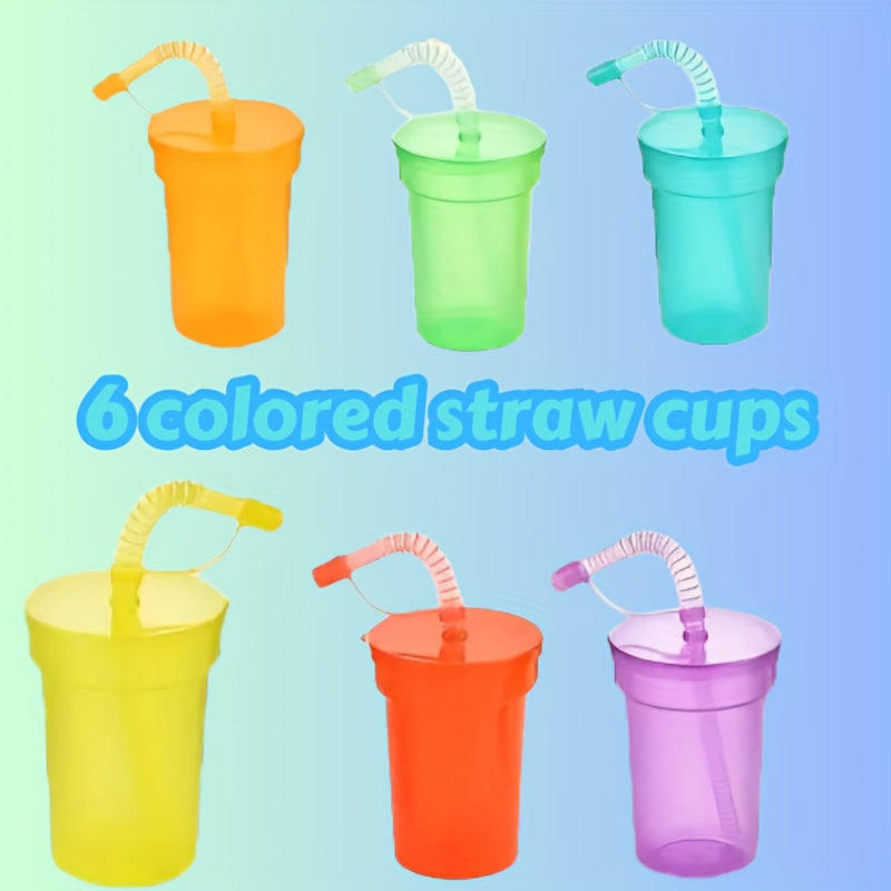 Set of 6 Leakproof Plastic Straw Cups with Dust Covers, Vibrant Colors