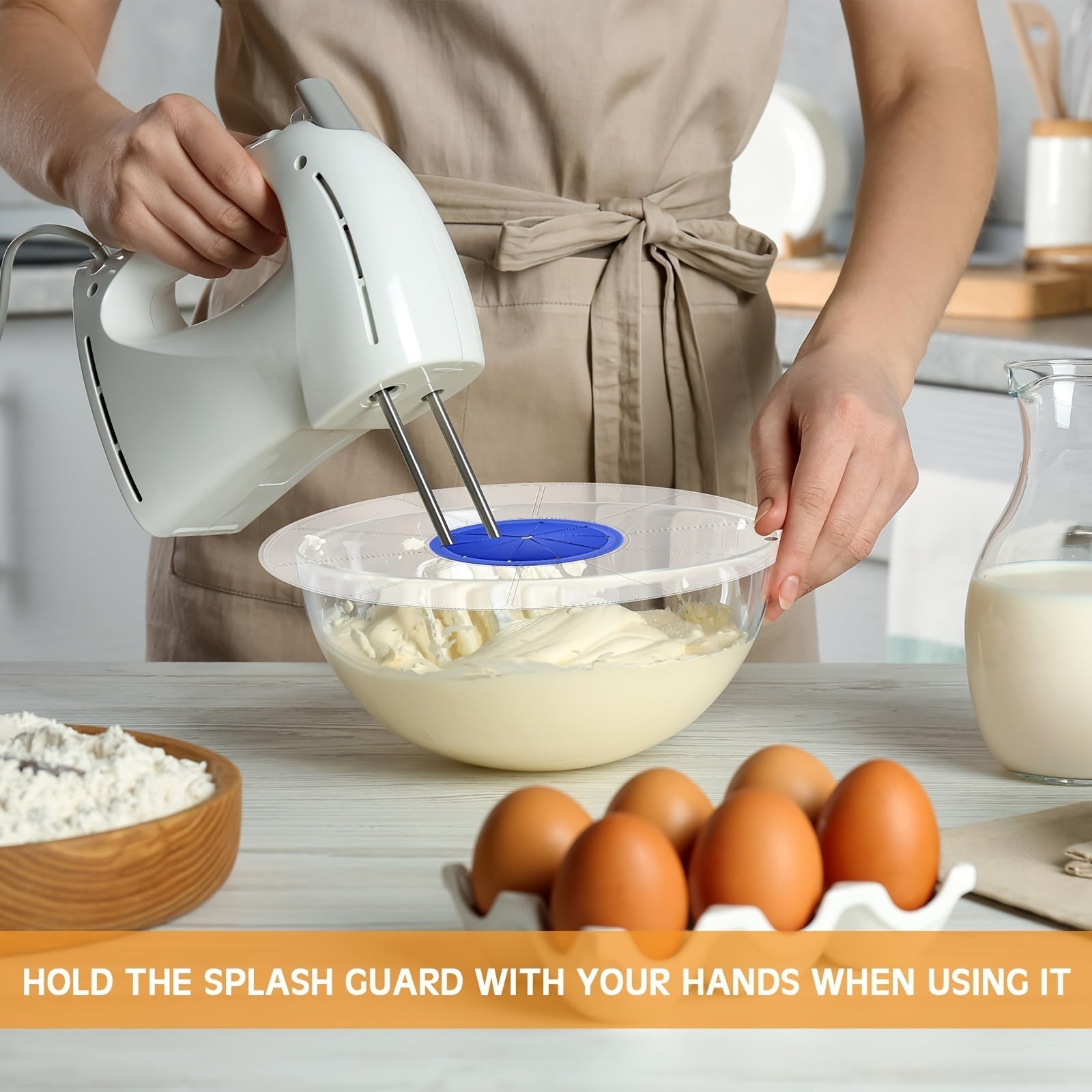 Silicone Baking Splash Guard Transparent Round Mixing Bowl Cover Blue Lid