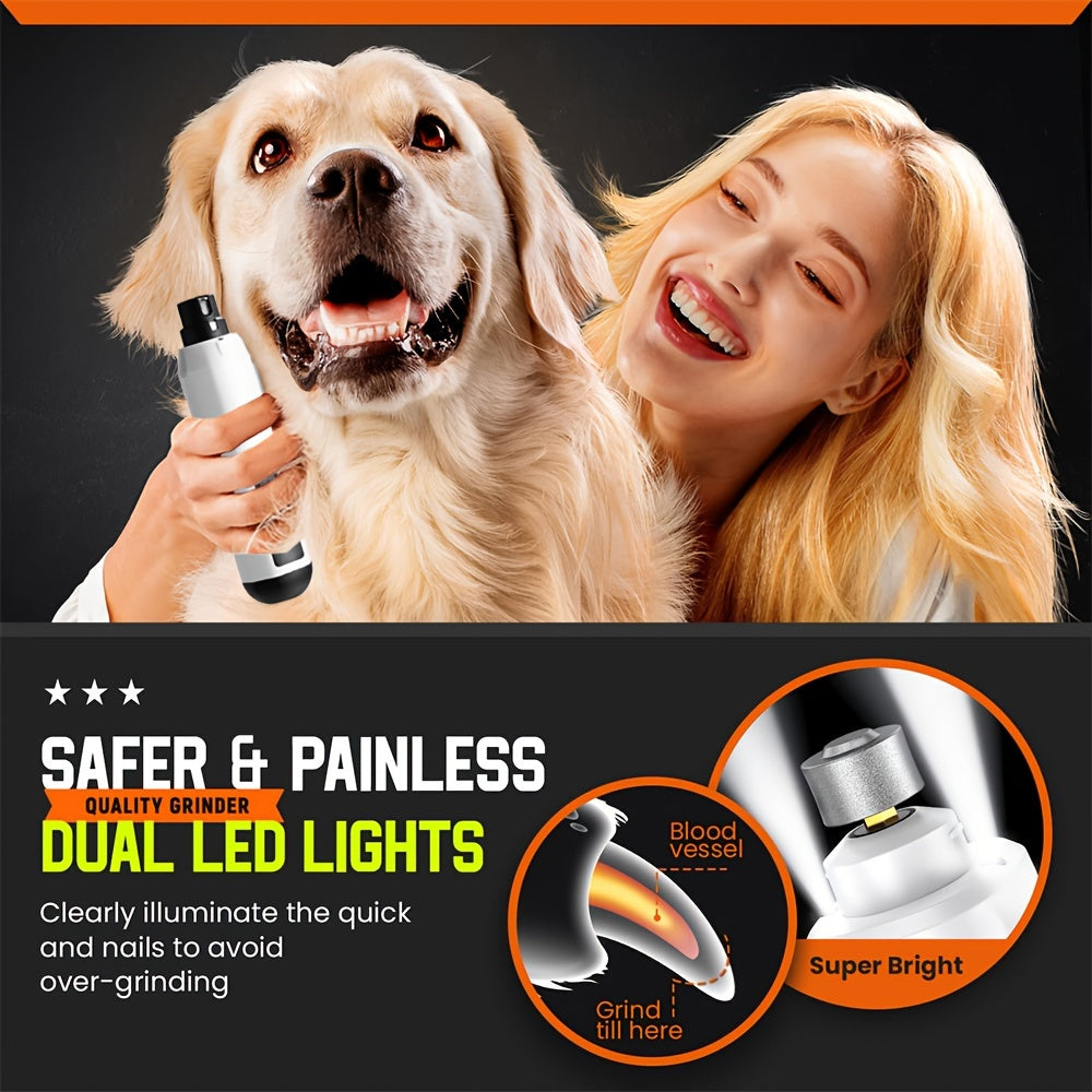 Pet Nail Grinder with 2 LED Lights, 5-Speed Rechargeable Electric Trimmer for Dogs
