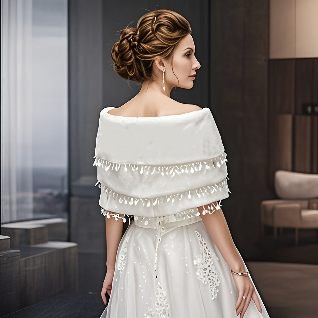 Luxury Three-Layer Tassel Bridal Shawl for Autumn Winter Weddings